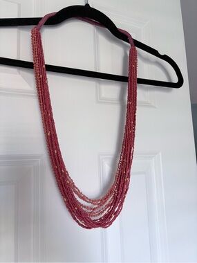 LOFT Multi-Strand Orange and Wood Beaded Necklace with thread wrapped back